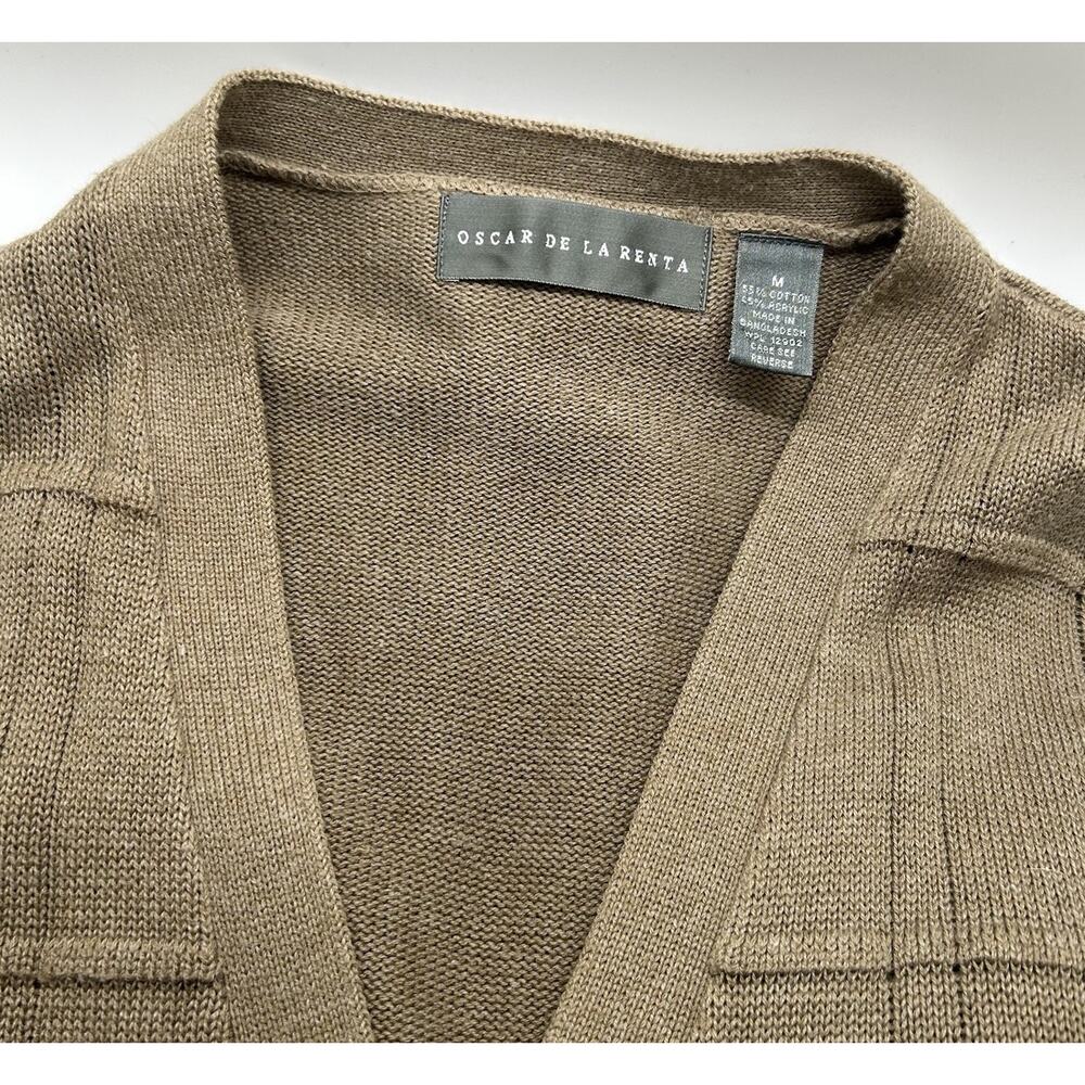 Y2K Oscar De La‎ Renta Cardigan Sweater Mens Medium Tan Oatmeal V-Neck Cotton
